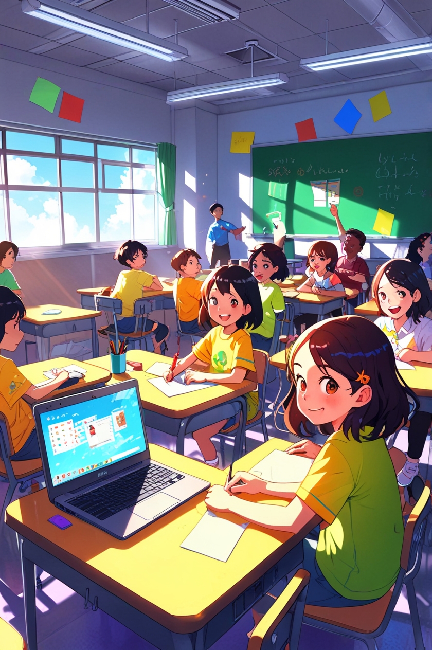 Students using Up-skool in a classroom